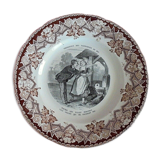 Old talking plate Births in May Opaque Lunéville Diam. 20 cm