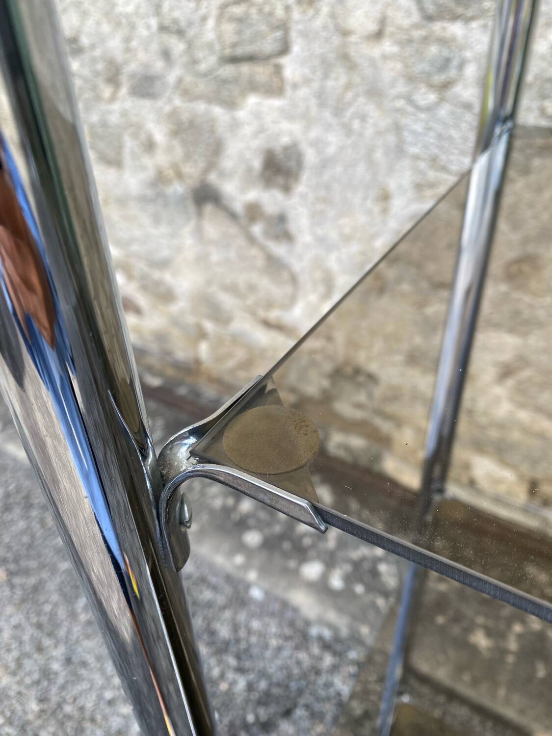 Vintage 1970s Rectangular Chrome High Shelf with 5 Smoked Glass Shelves