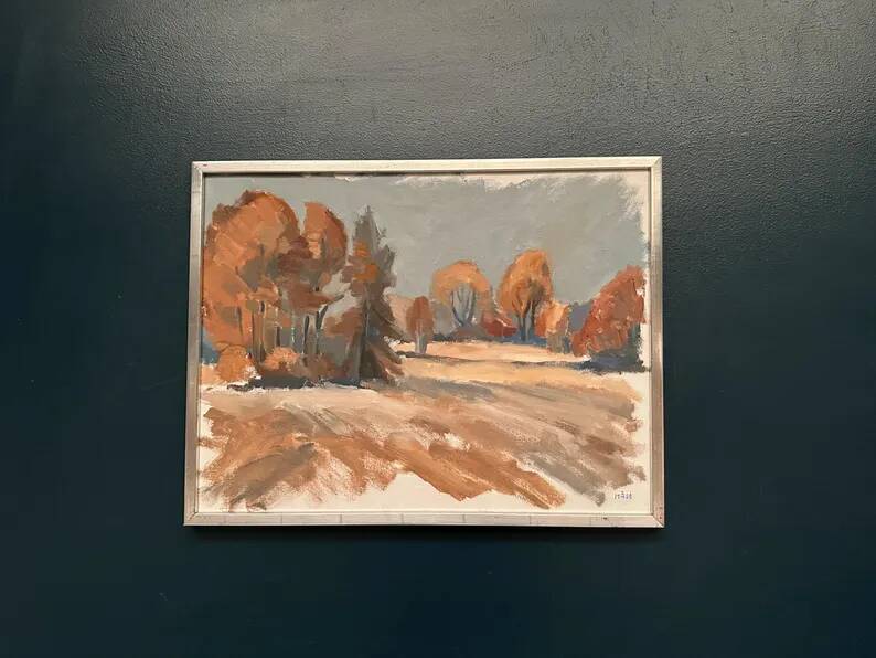 Original Swedish Oil on Canvas – “Red Autumn” by Knut Måsö (1926–2016) – Signed – Vintage & Framed – 57 × 44 cm (22.4" × 17.3")
