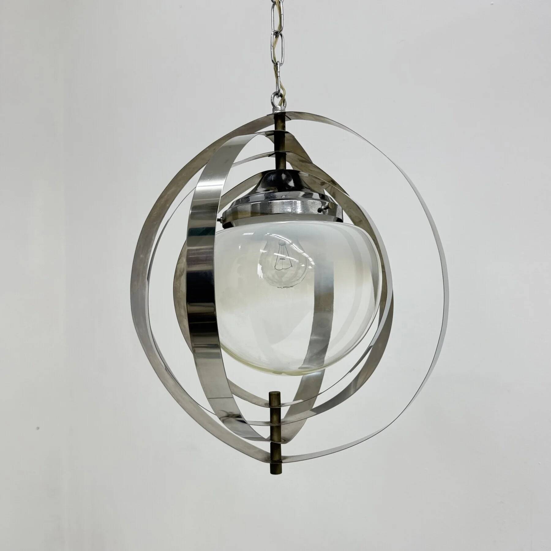 Mid-century glass sphere hanging pendant glass lamp design 1970’s space age Italy