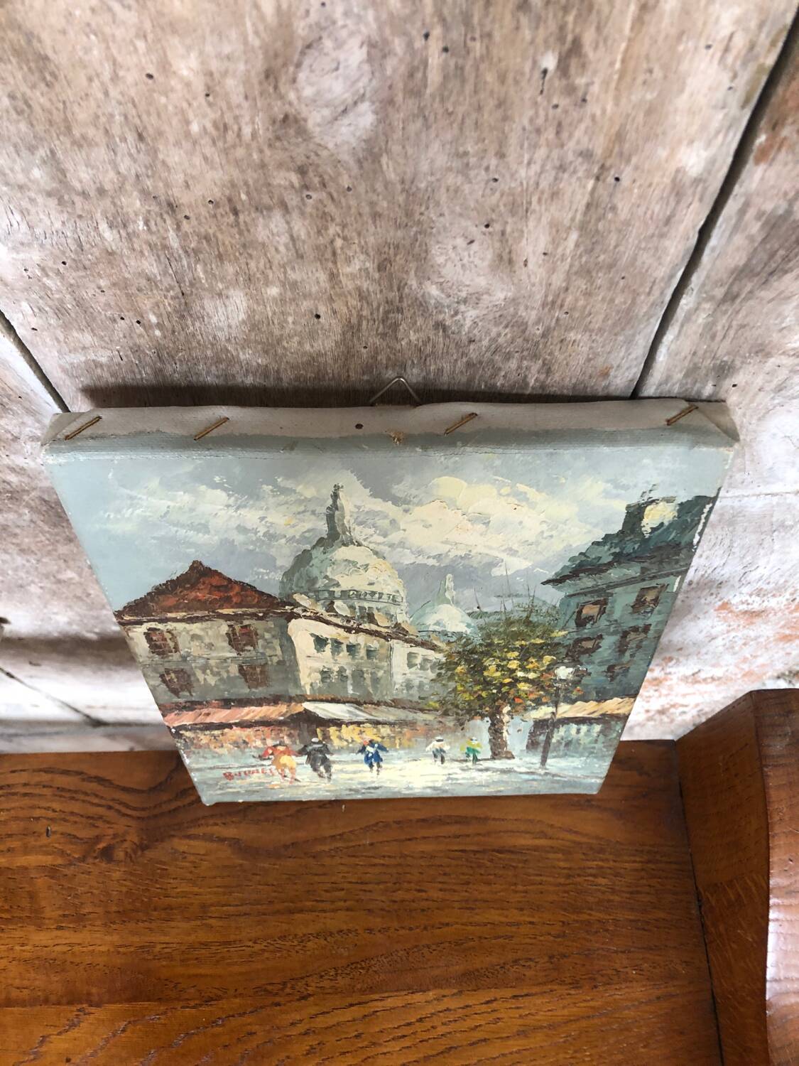 Old painting caroline burnett view of paris sacred heart oil on canvas