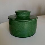 Glazed green earthenware butter dish Foucart Jourdan 1960