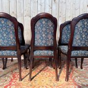 Set of 6 English Chippendale chairs from the 19th century – Mahogany, jacquard fabric