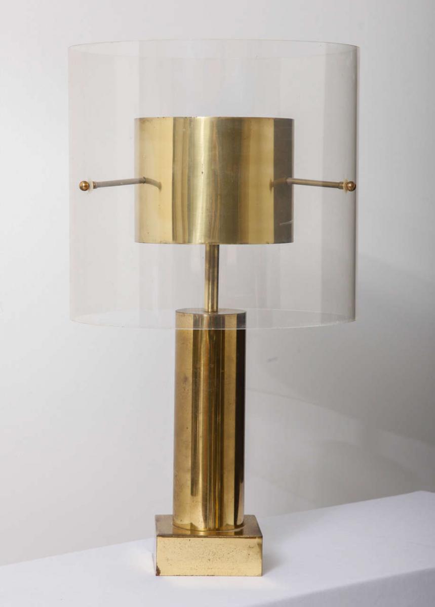 In wood and lucite France 1970 s desk lamp