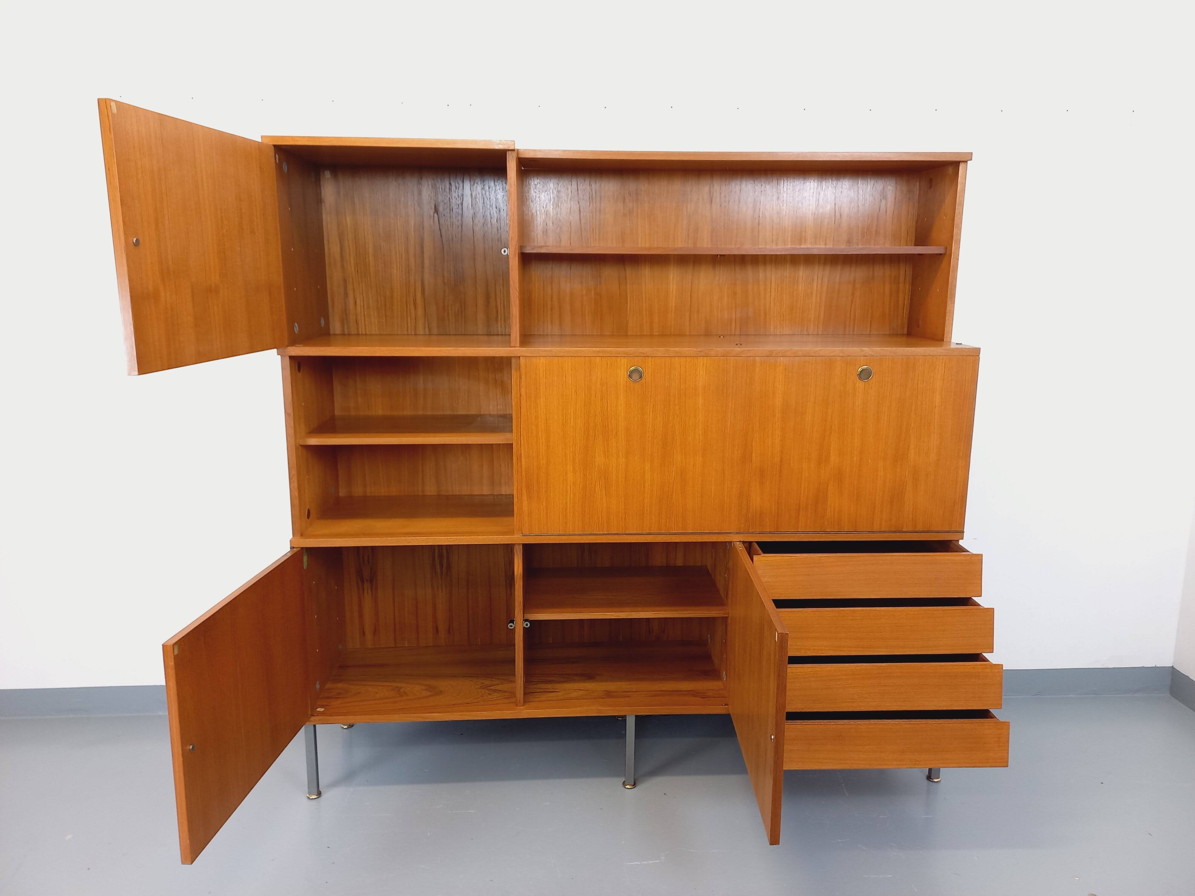 Louis Paolozzi modernist teak bookcase and secretary storage unit