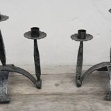 Pair of wrought iron candlesticks