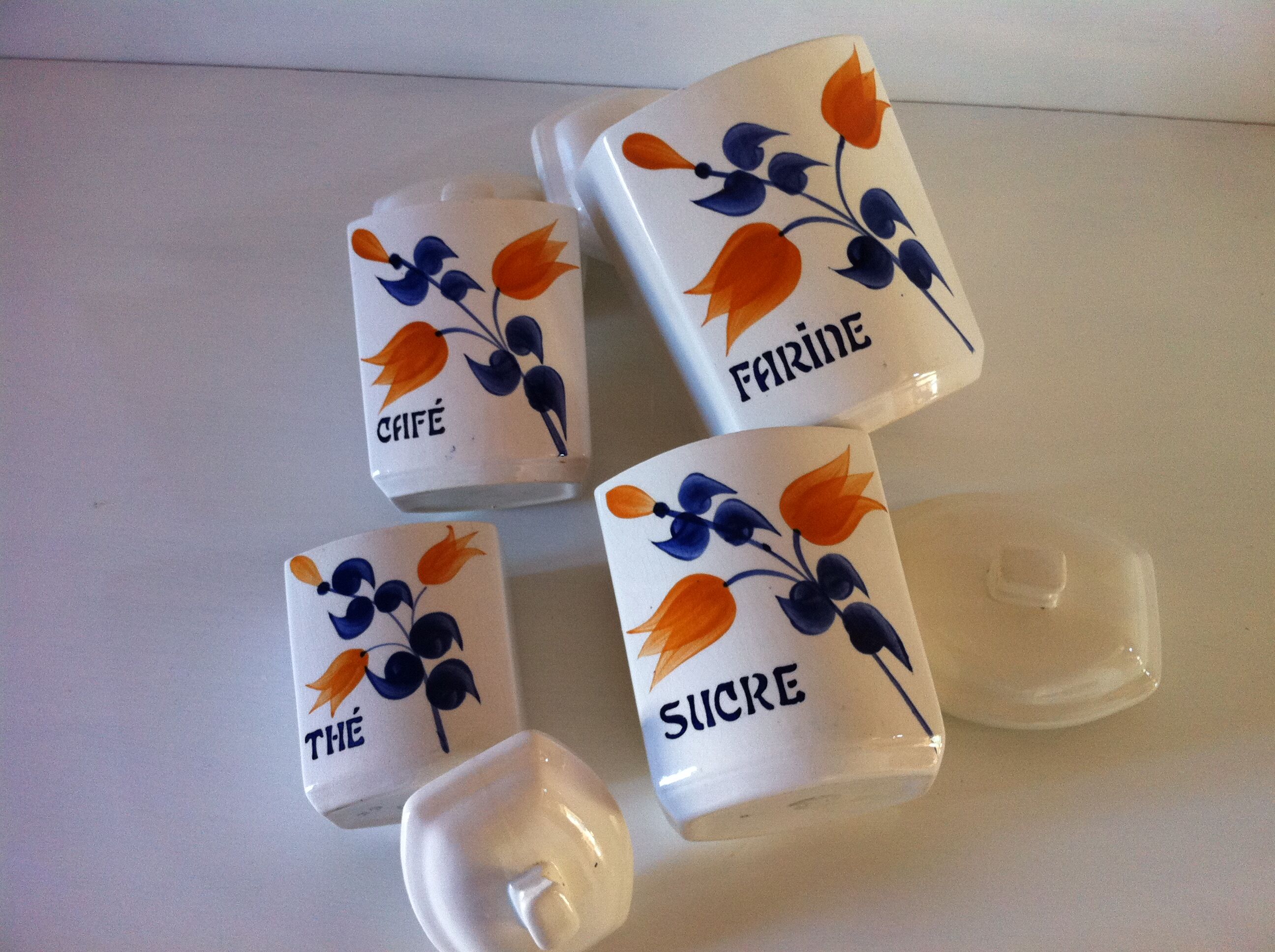 Set of old Givors ceramic spice pots