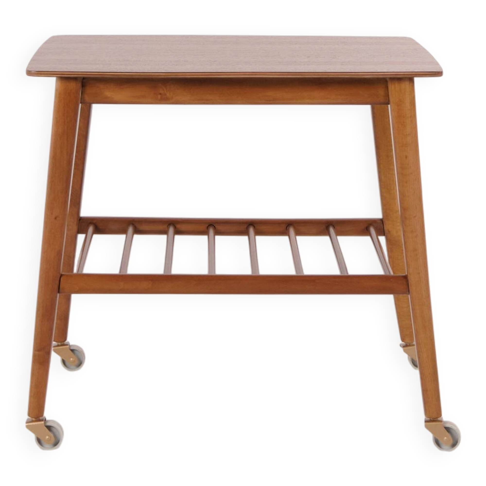 Side table with shelf on wheels - teak - Danish design - 1960s