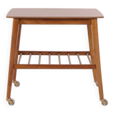 Side table with shelf on wheels - teak - Danish design - 1960s