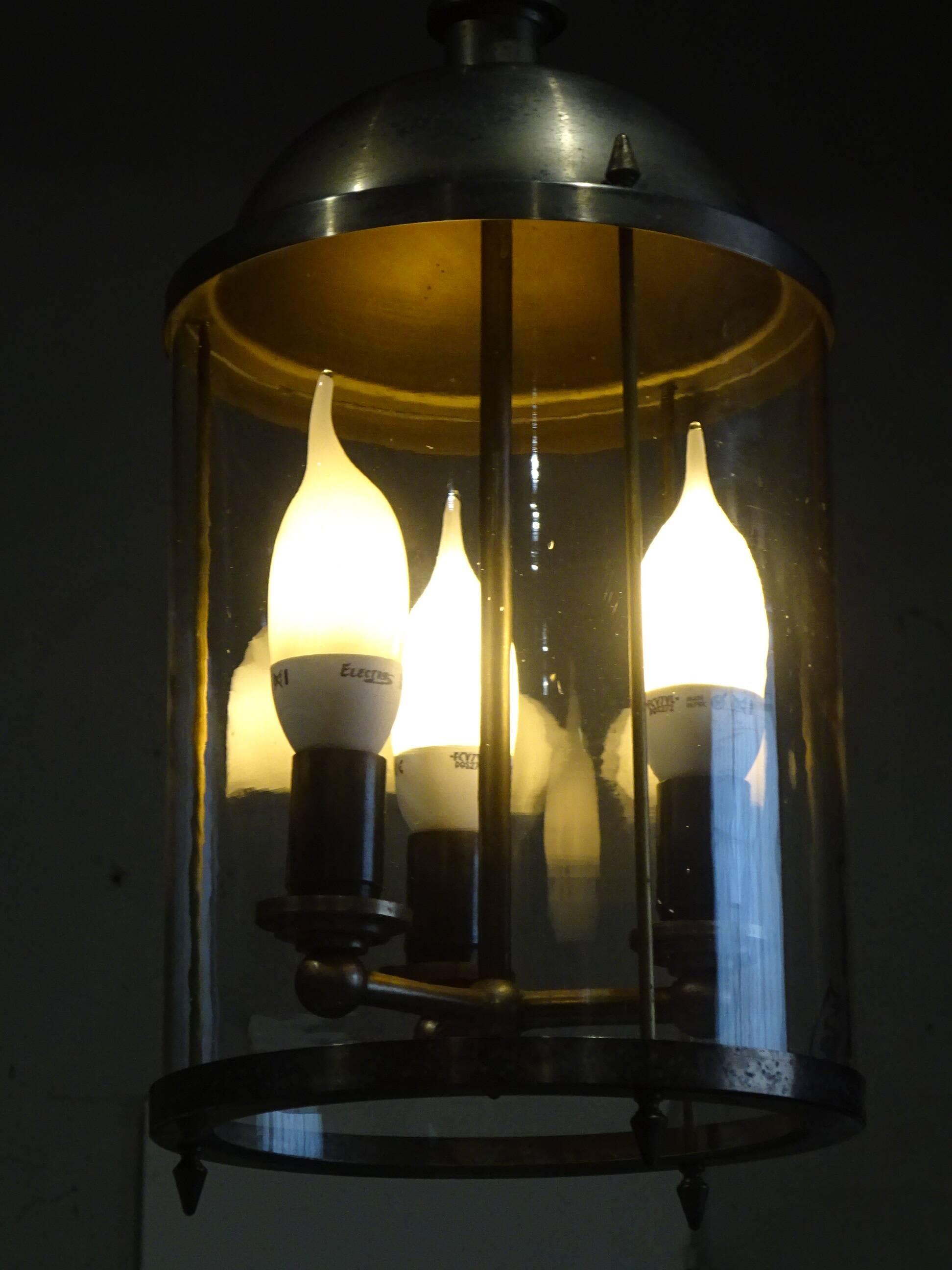 Metal and glass pendant light