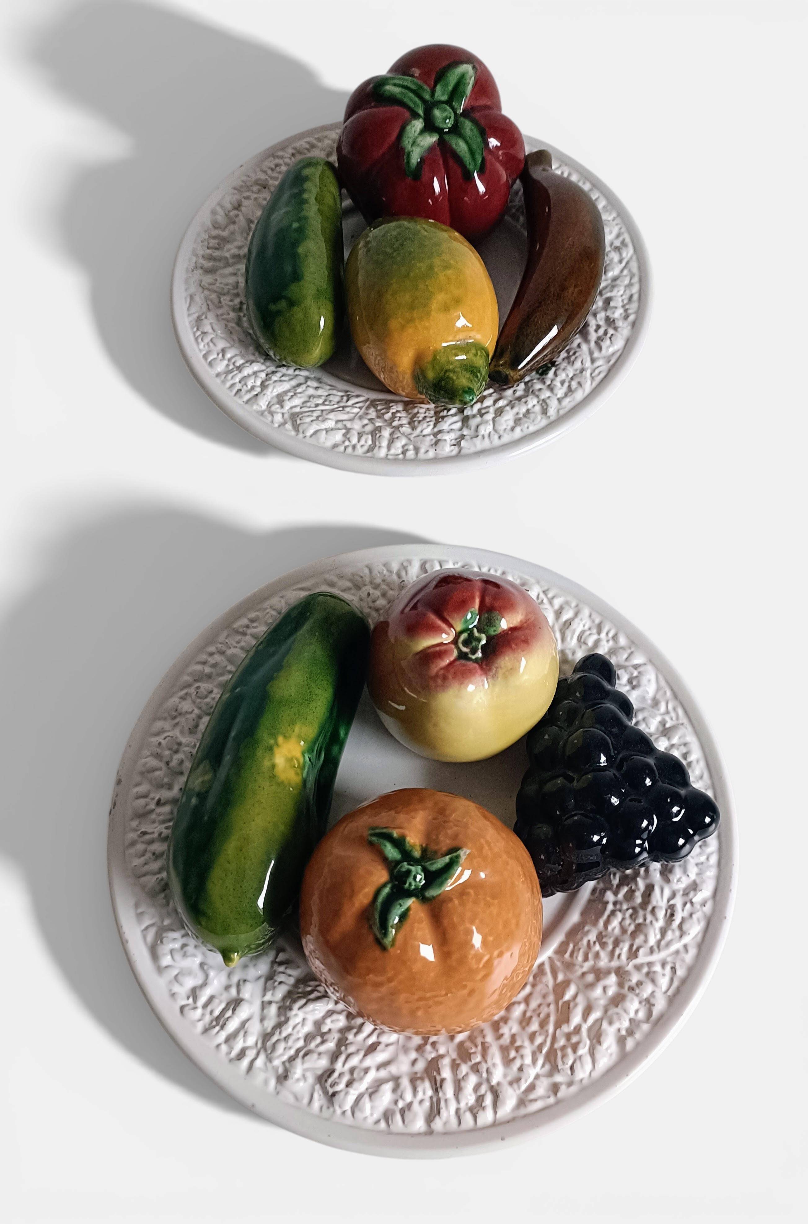Mid-Century Handcrafted Portuguese Majolica Trompe l'Oeil Fruit Plates
