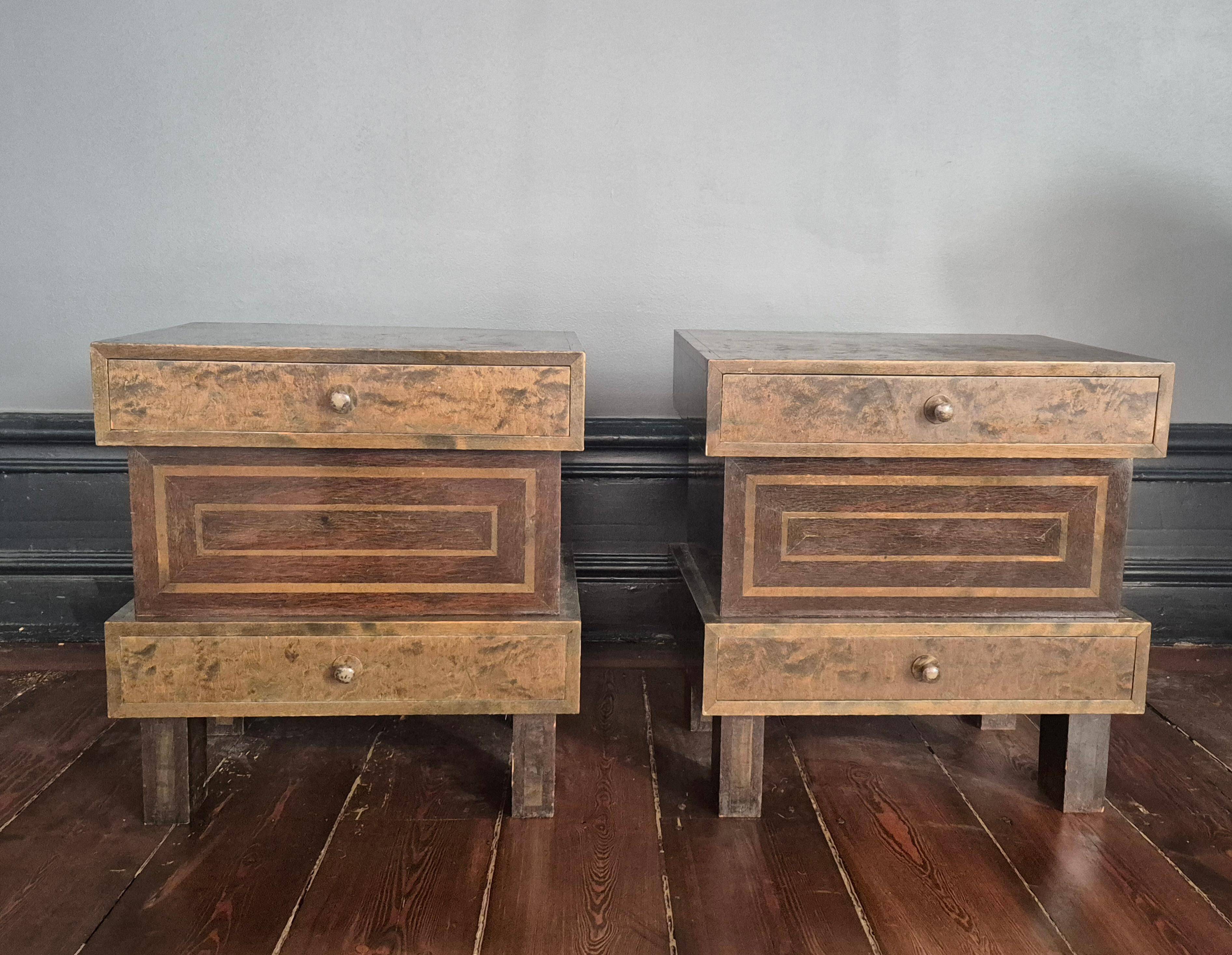 Curved stained birch bedside tables, Art Deco, Finland, 1930s