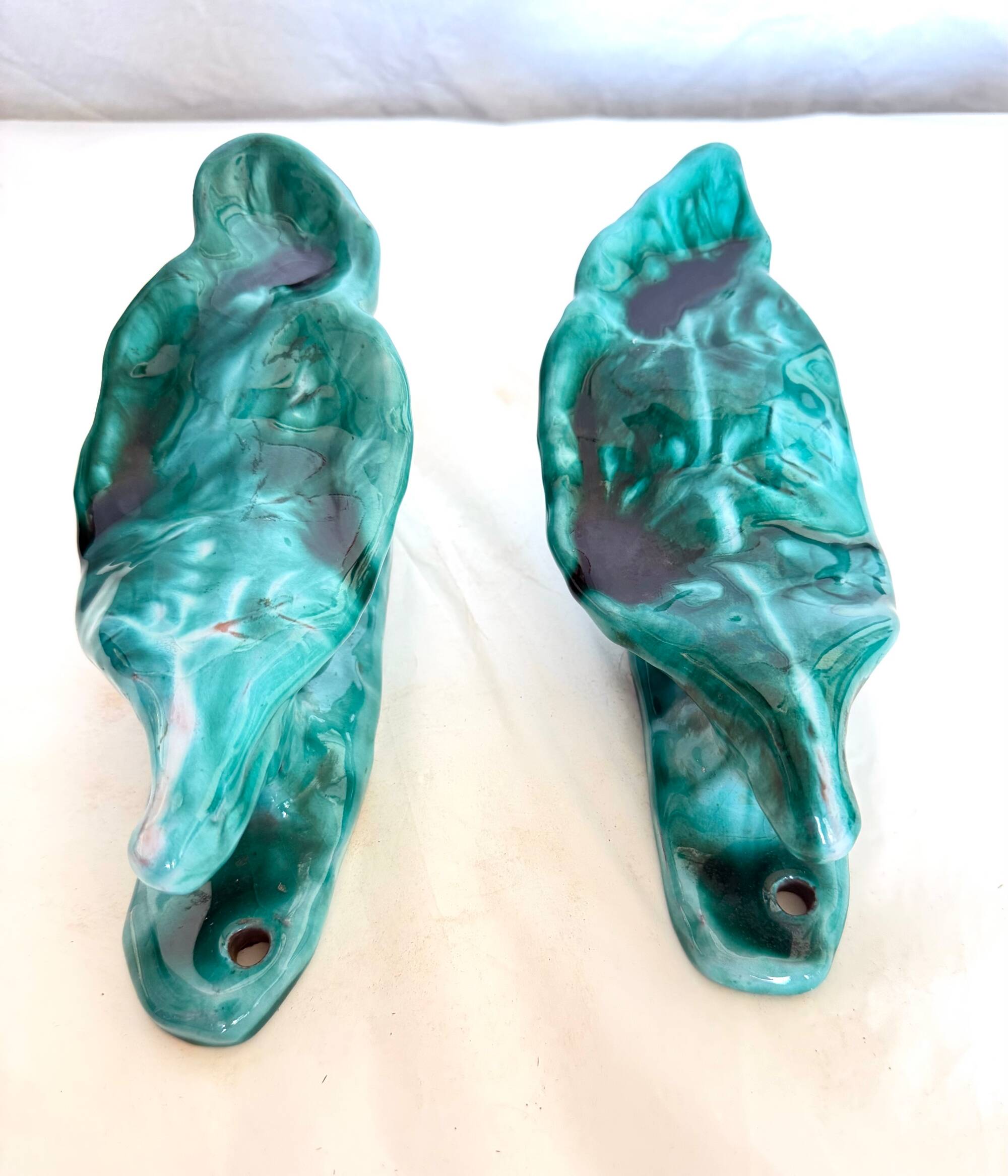 xPair of Handcrafted Teal Enameled Door Handles by Gabbianelli, Albisola, I