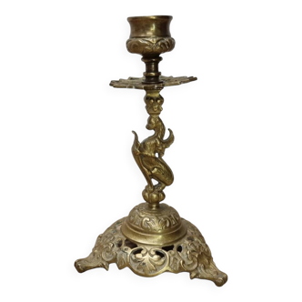 Old Brass Candlestick Dragon, early 1900s