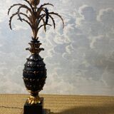 Grande lampe de table ananas en bois sculpté noir et or, France, début du XXe siècle