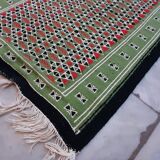 Moroccan hallway kilim carpet, handmade green Berber wool carpet  60x200cm