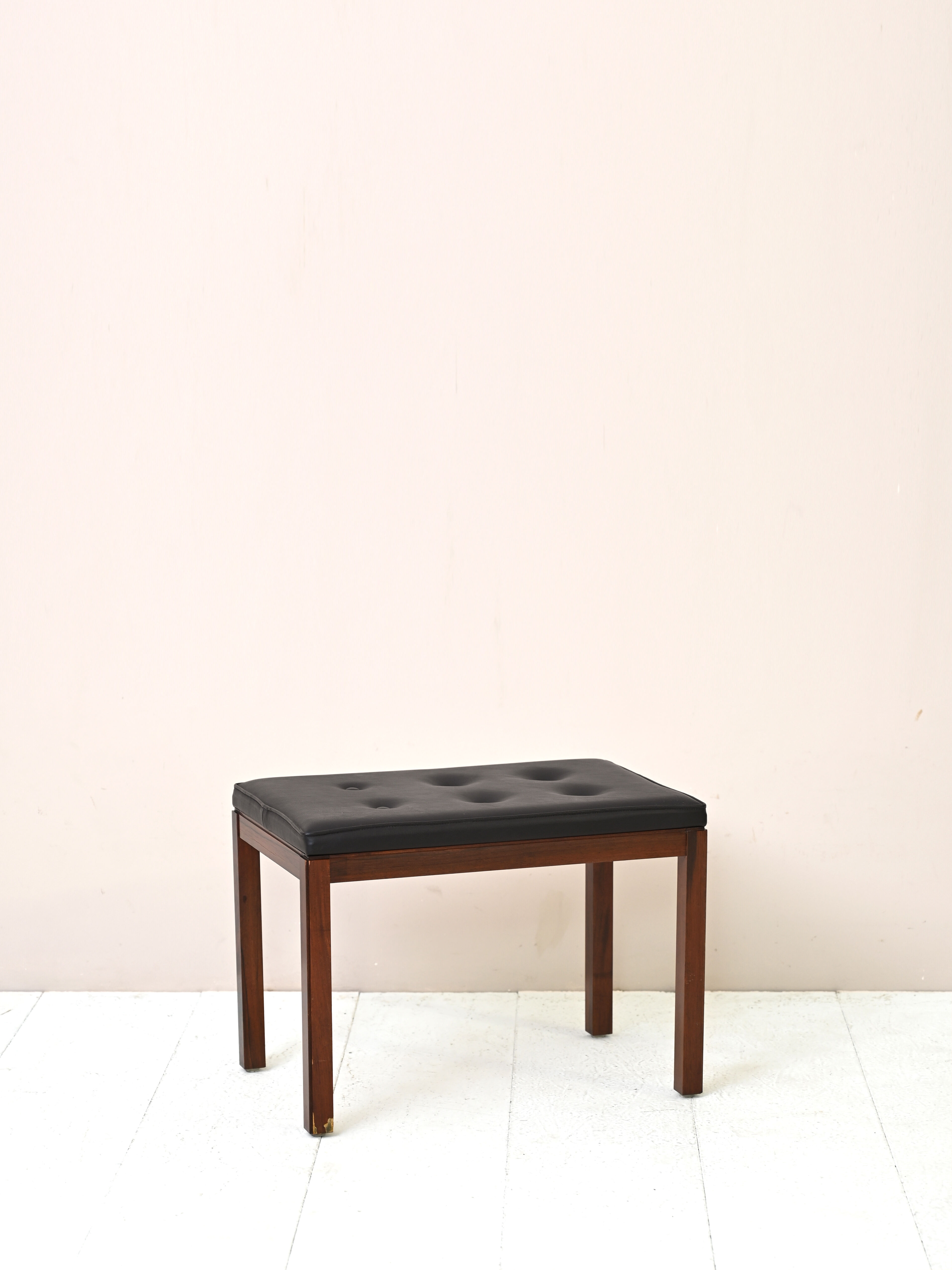 Vintage rosewood pouf with faux leather seat