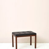 Vintage rosewood pouf with faux leather seat