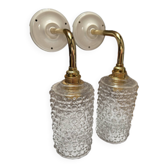 Pair of bubbled glass wall sconces
