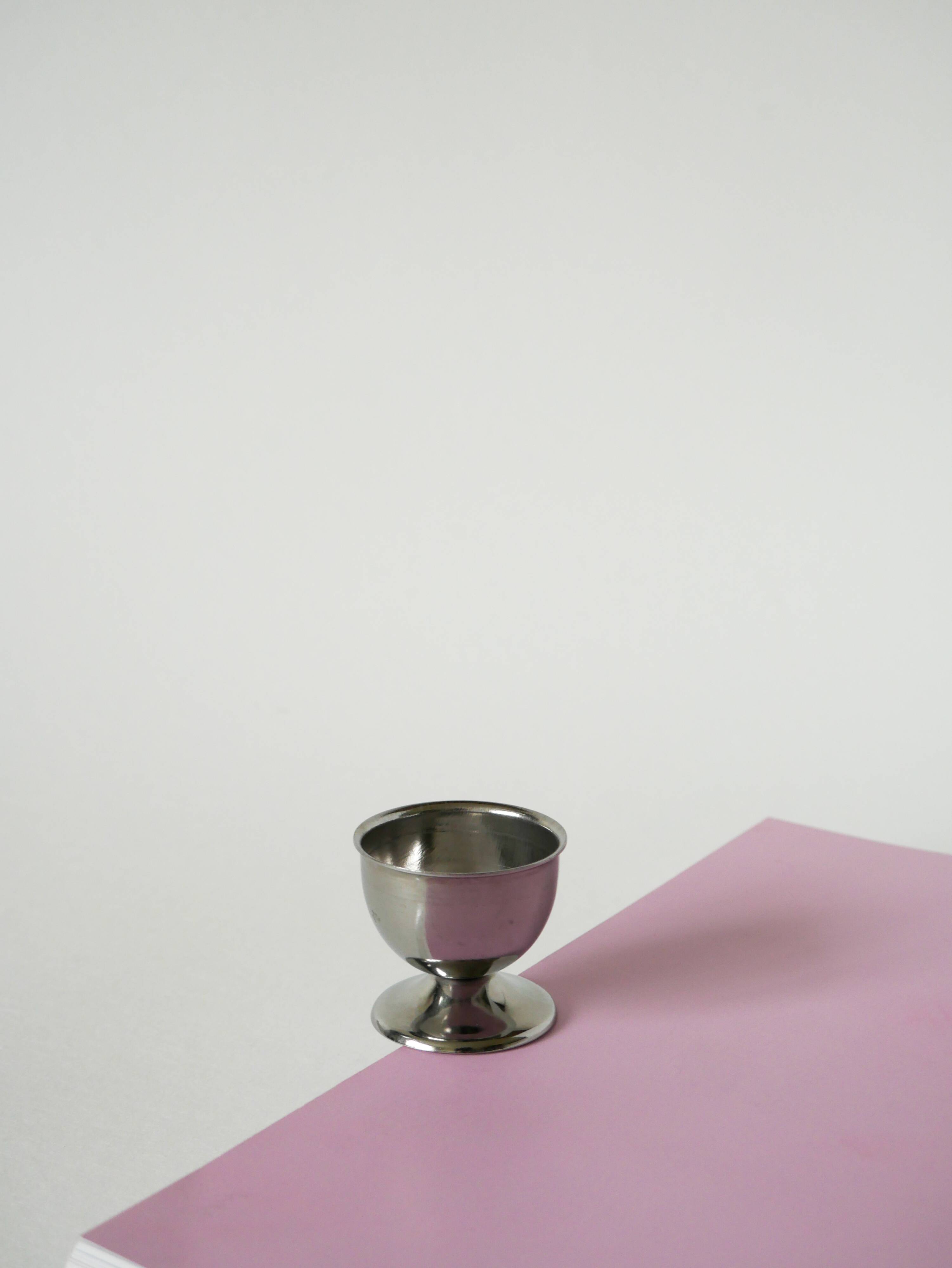 Set of 6 stainless steel egg cups, Design, 1970