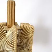 Hanging lamp in wood and threads of the 70