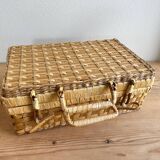 Vintage woven wicker suitcase