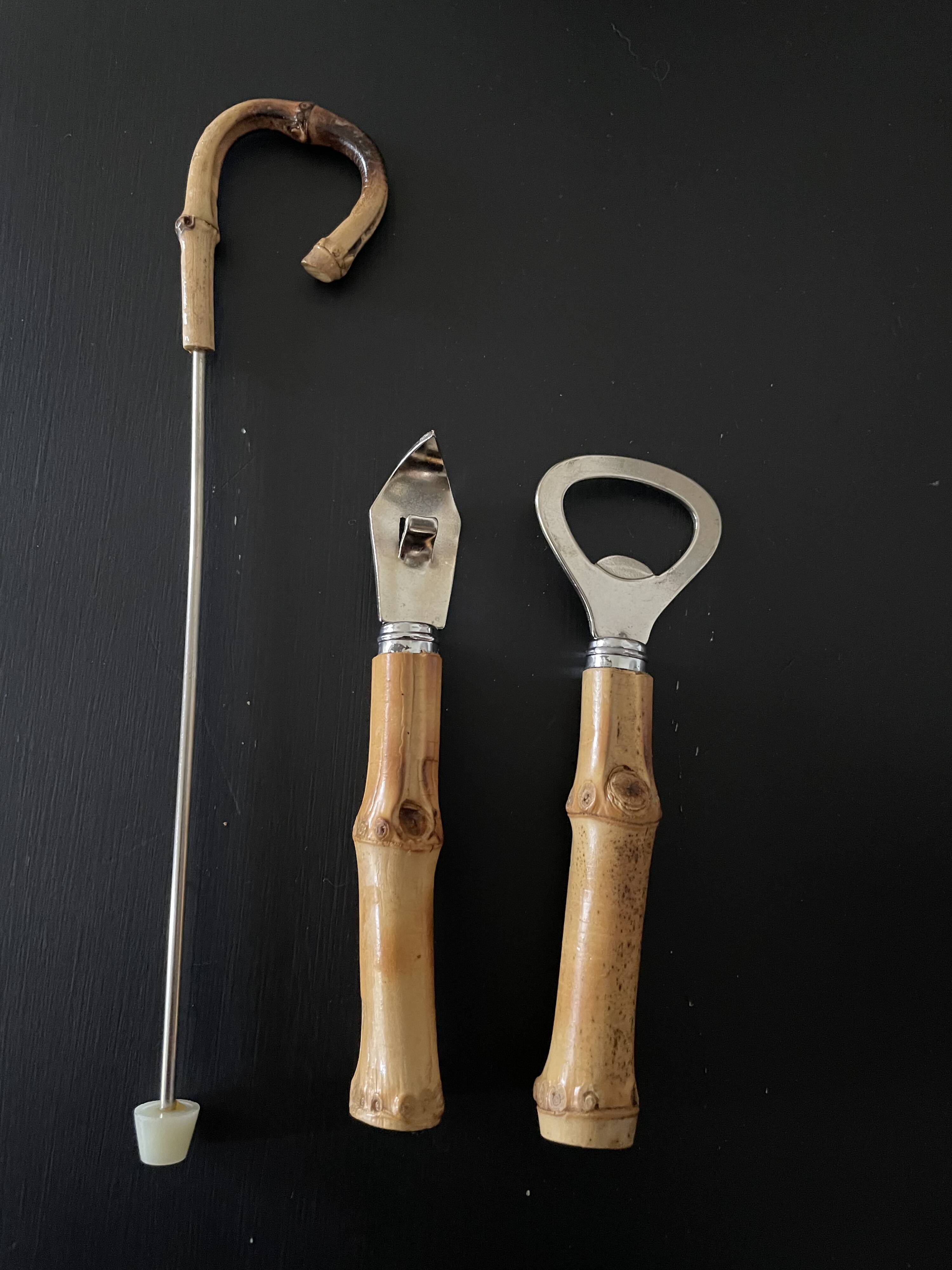 Bamboo handle bottle opener serving cutlery
