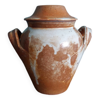 Covered pot condiment pot in Puisaye stoneware