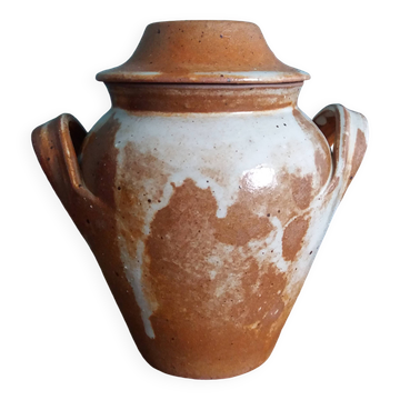 Covered pot condiment pot in Puisaye stoneware