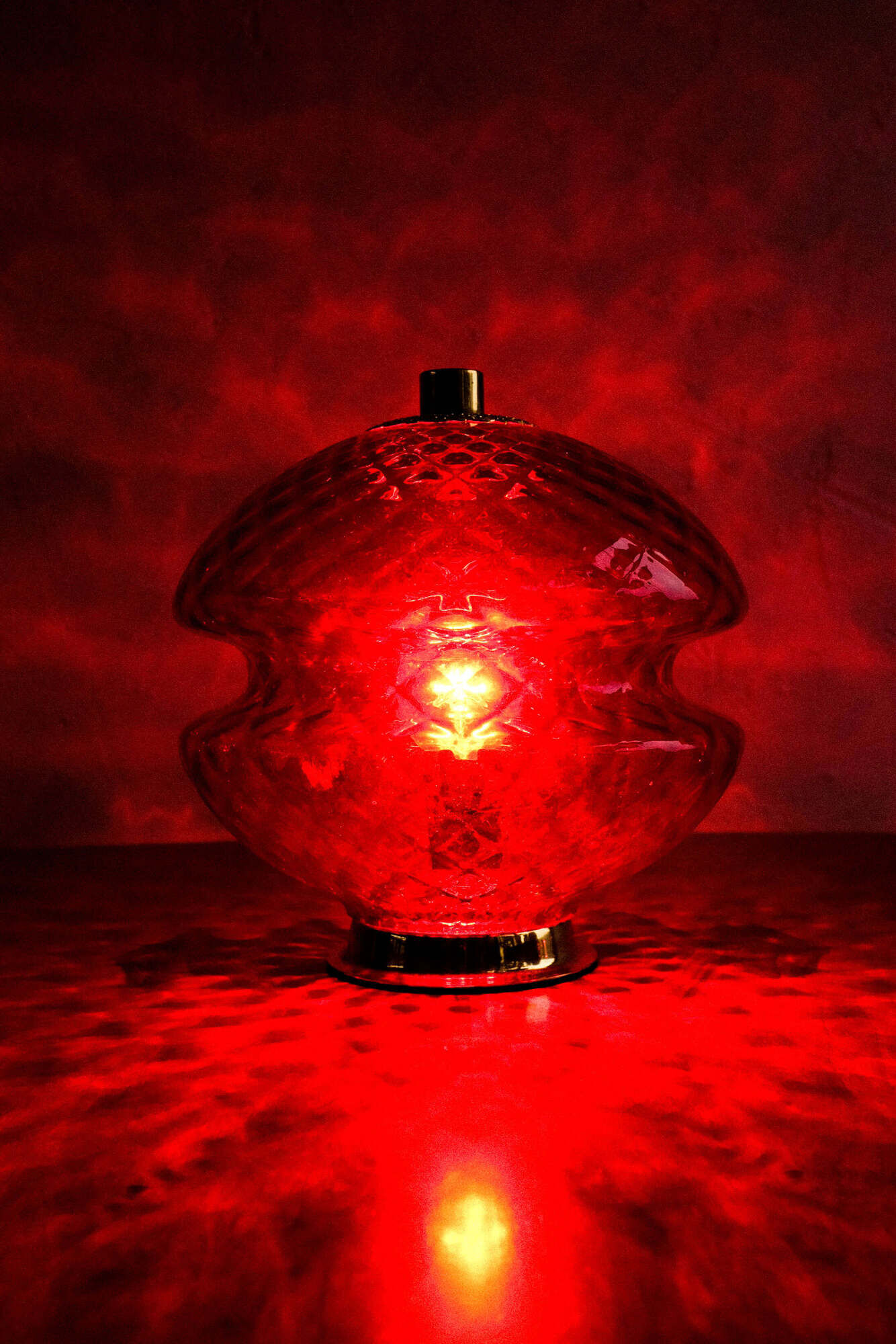 Vintage Czechoslovak Red Glass Table Lamp by Jablonecké Sklárny, 1970s