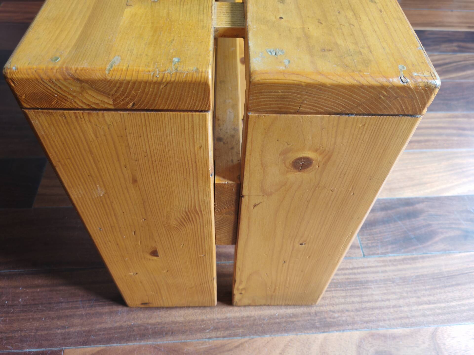1 solid pine stool by Charlotte Perriand, Les Arcs, France.