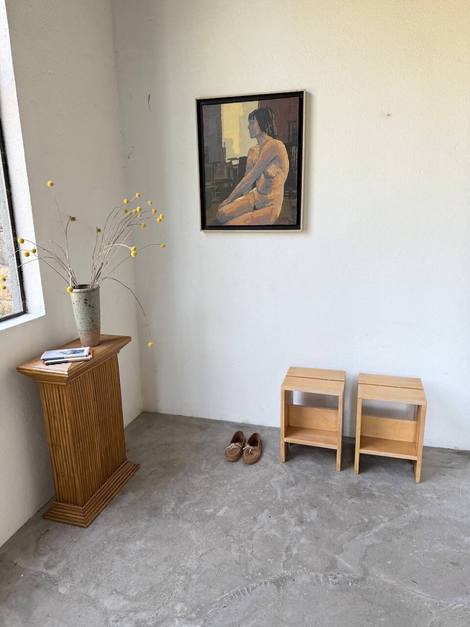 Pair of pine stools or bedside tables, mountain furniture, 1950s