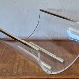 Italian magazine rack in acrylic and solid brass, 1970s