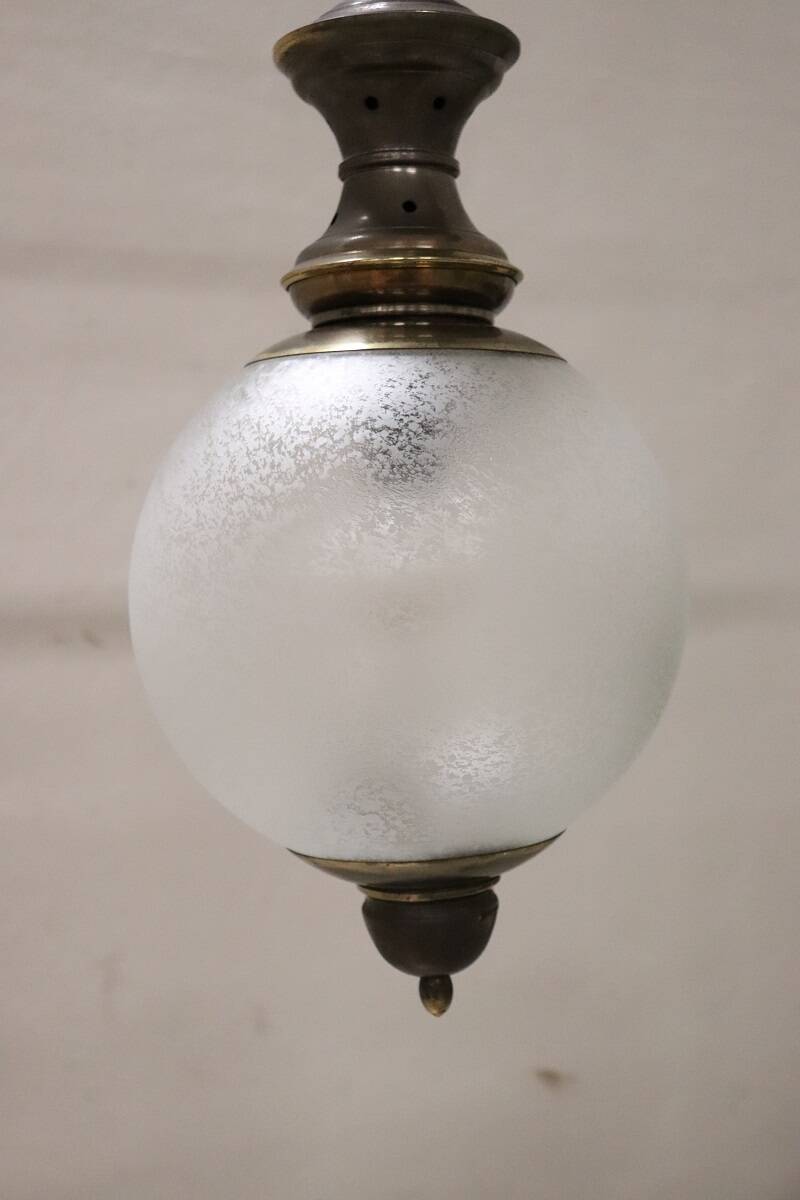 Brass and Glass Pendant Lamps, 1960s, Set of 3