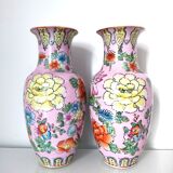Pair of flowered Chinese vases