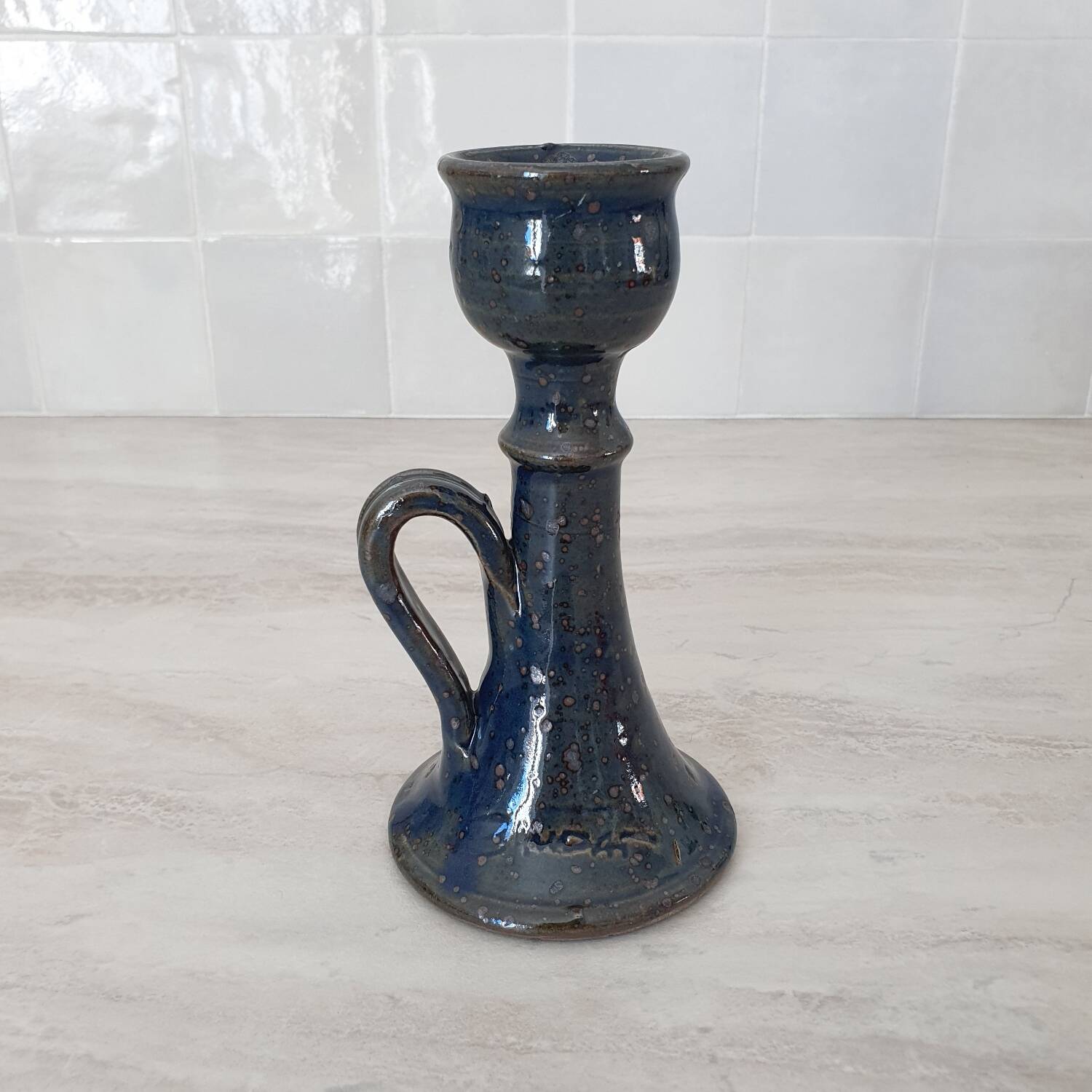 Pyrite stoneware candle holder signed Guy Baudat