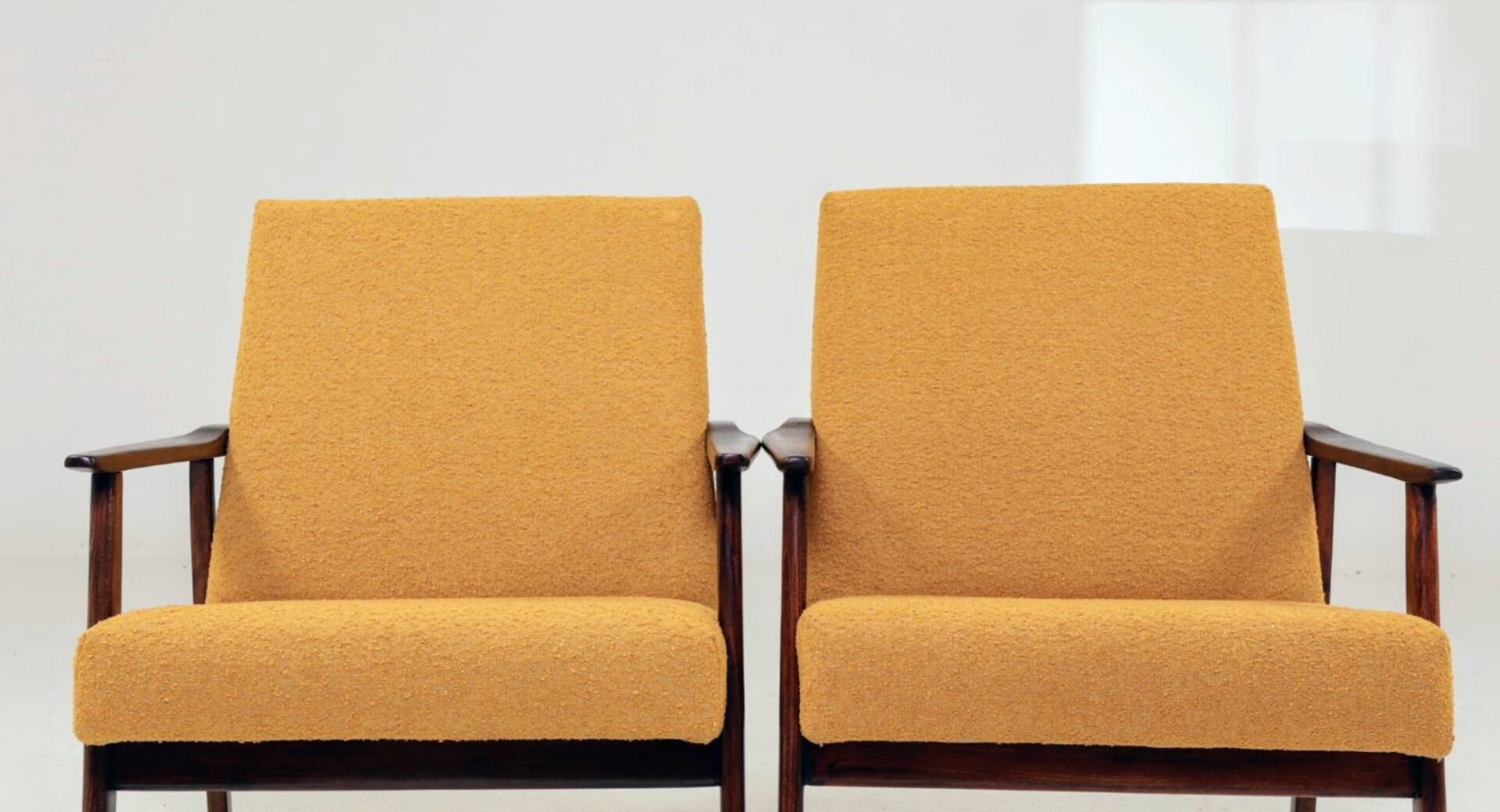 Pair Lounge Chairs Vintage Yellow Boucle,  Mid Century Design, 1960