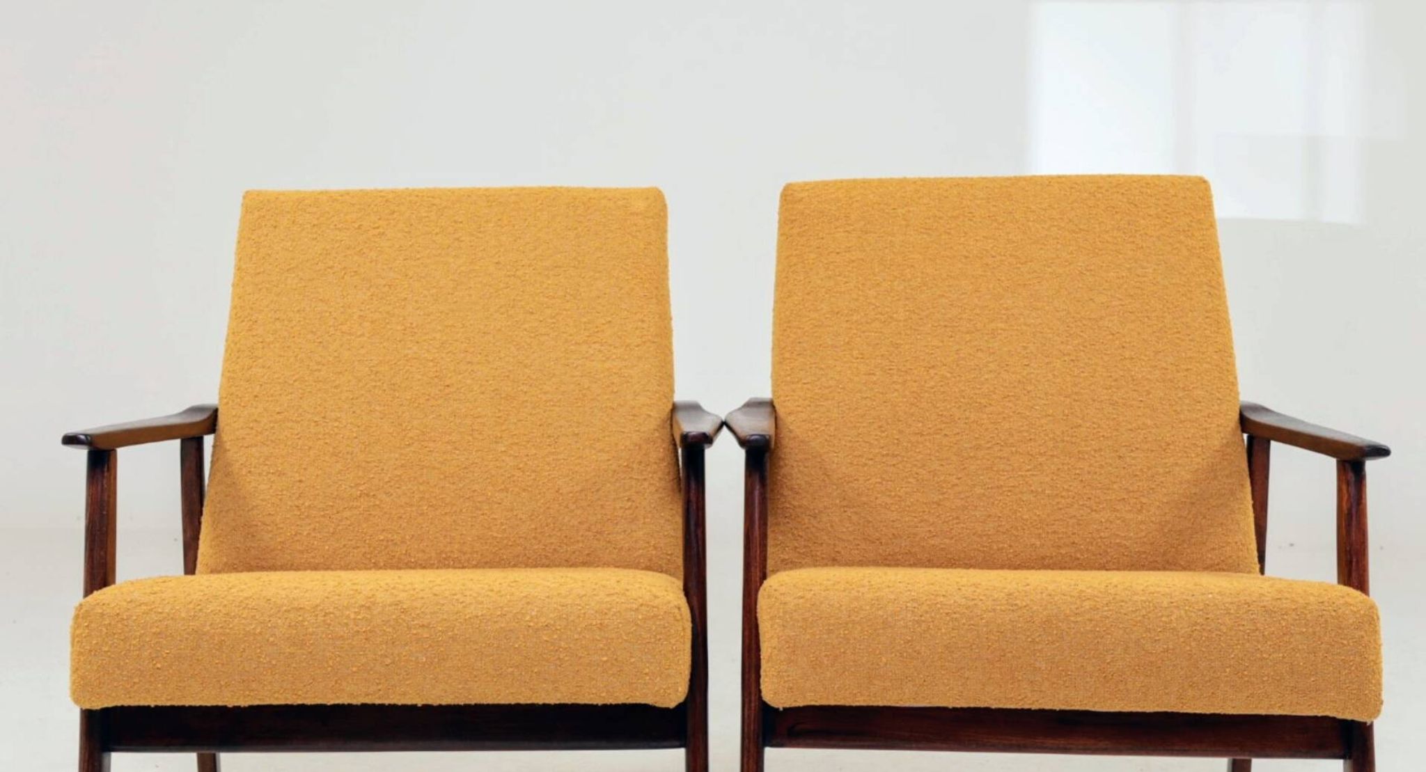 Pair Lounge Chairs Vintage Yellow Boucle,  Mid Century Design, 1960