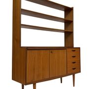 Armoire murale vintage en teck, bibliothèque, bureau, design danois, années 60