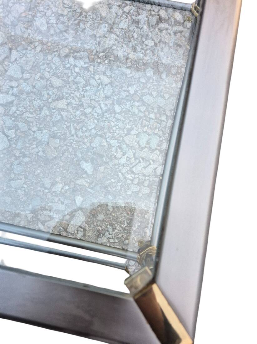 Hollywood Regency side table 1970 brushed metal and gold