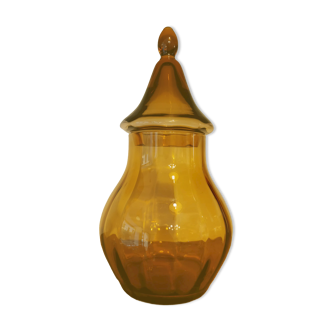 Bonbonnière vintage en verre ambré
