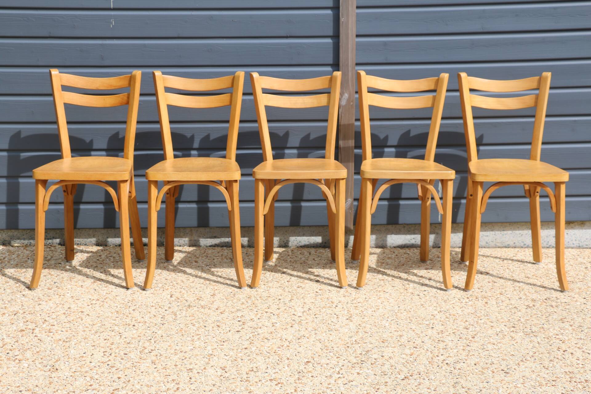 5 Baumann chairs No. 19 in light beech.