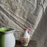 Mini vase with stylised flowers in green and yellow roses, H15.5.