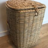 Large wicker/vintage bamboo laundry basket with lid