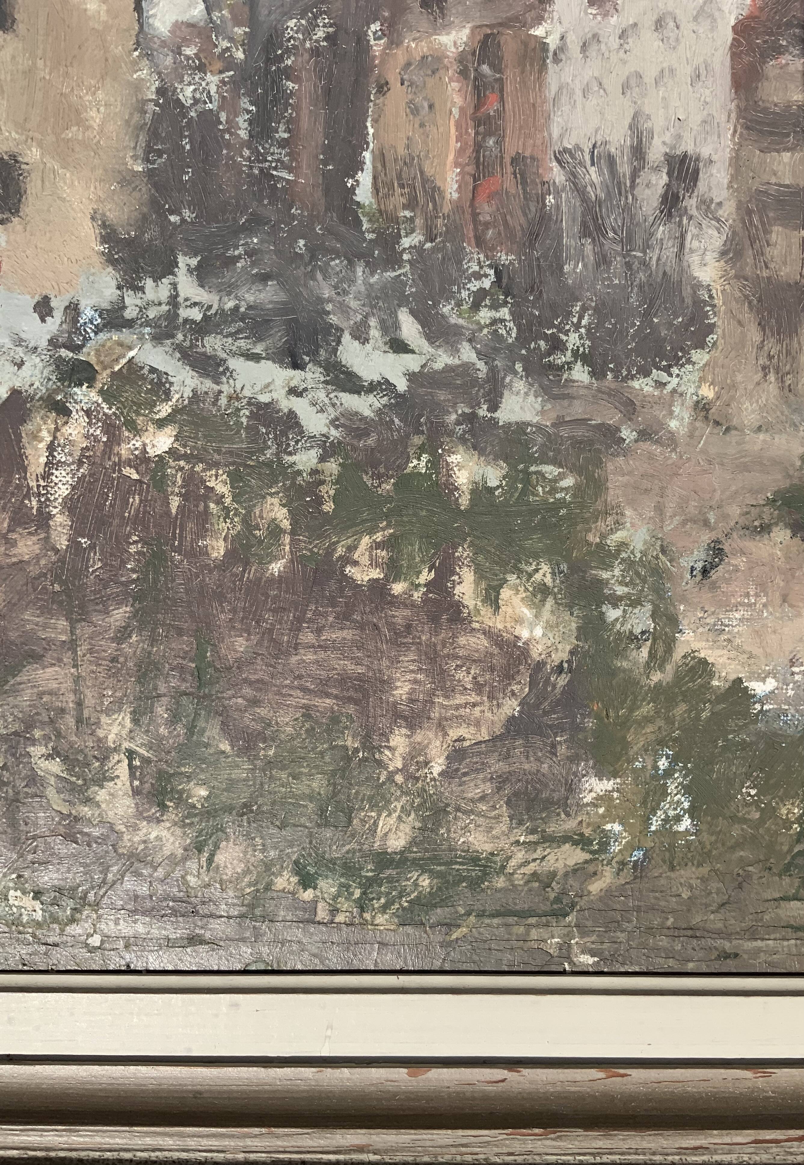 Vintage Impressionist Cityscape Scene Oil Painting Signed by Artist 1947