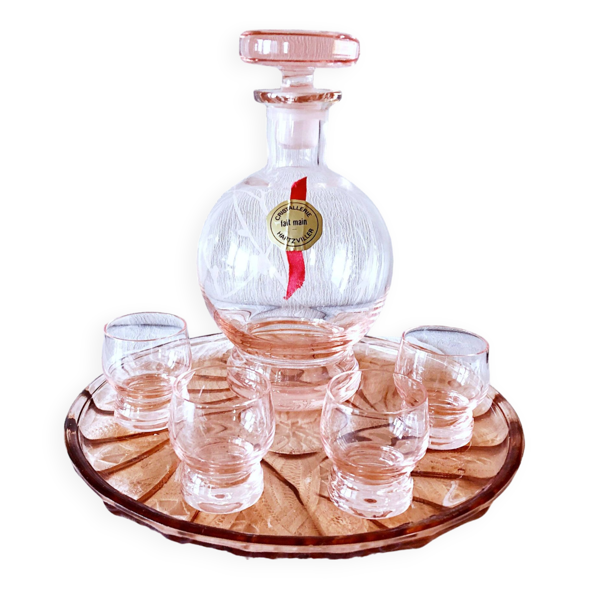 Rosé liqueur service in Hartzvillier crystal, handmade in France