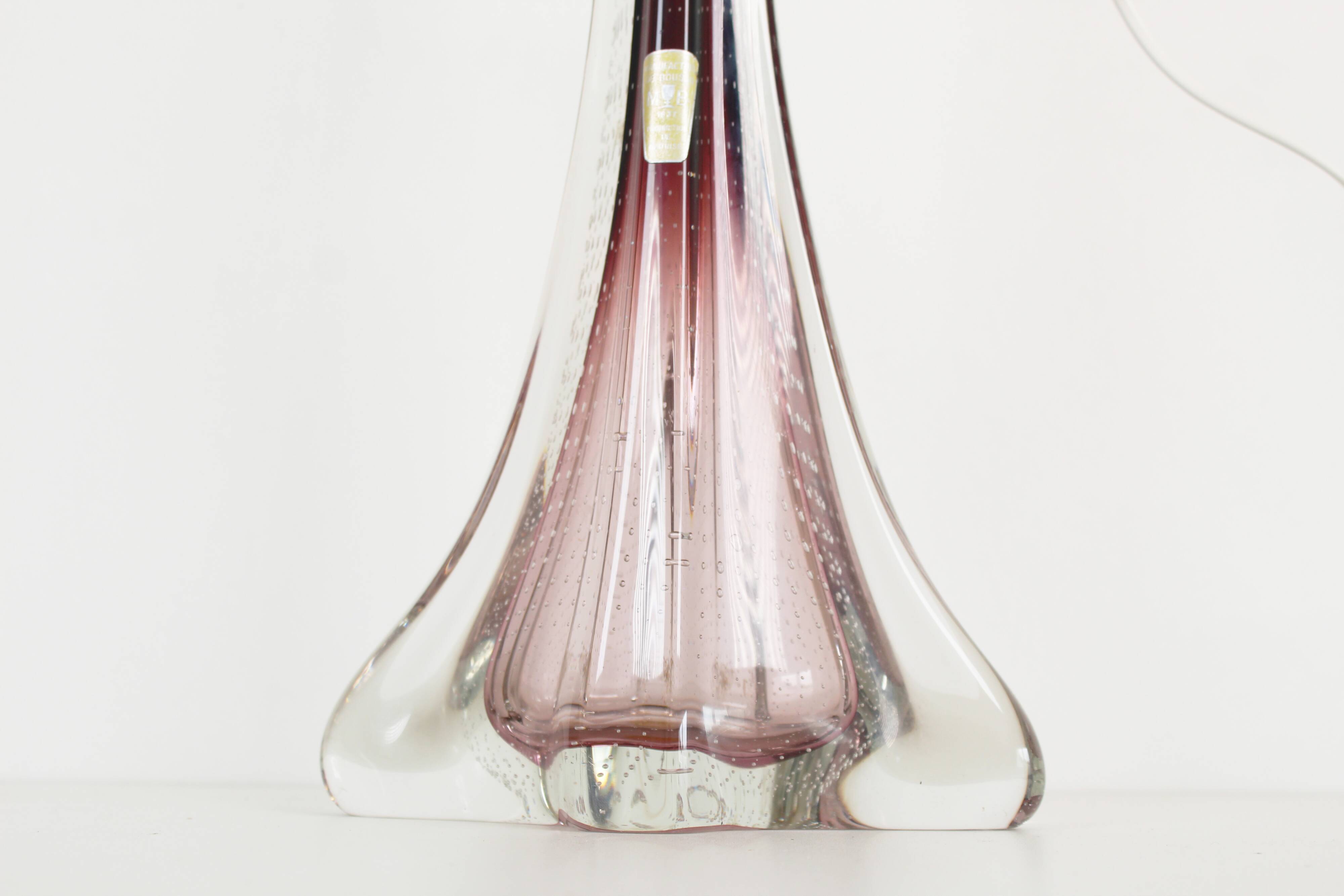 Vintage French crystal glass table lamp in the style of Val Saint Lambert