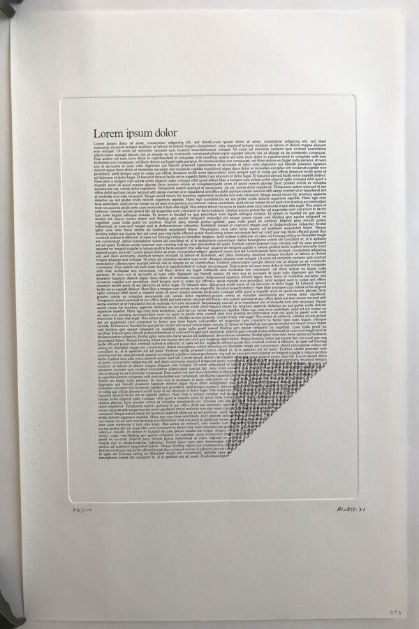 Gravure originale signée et numérotée de Manuel ALVESS (1939-2009) Lorem ipsum dolor, 1971