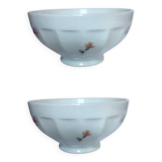Vintage bowl duo – ribbed edge & floral decor
