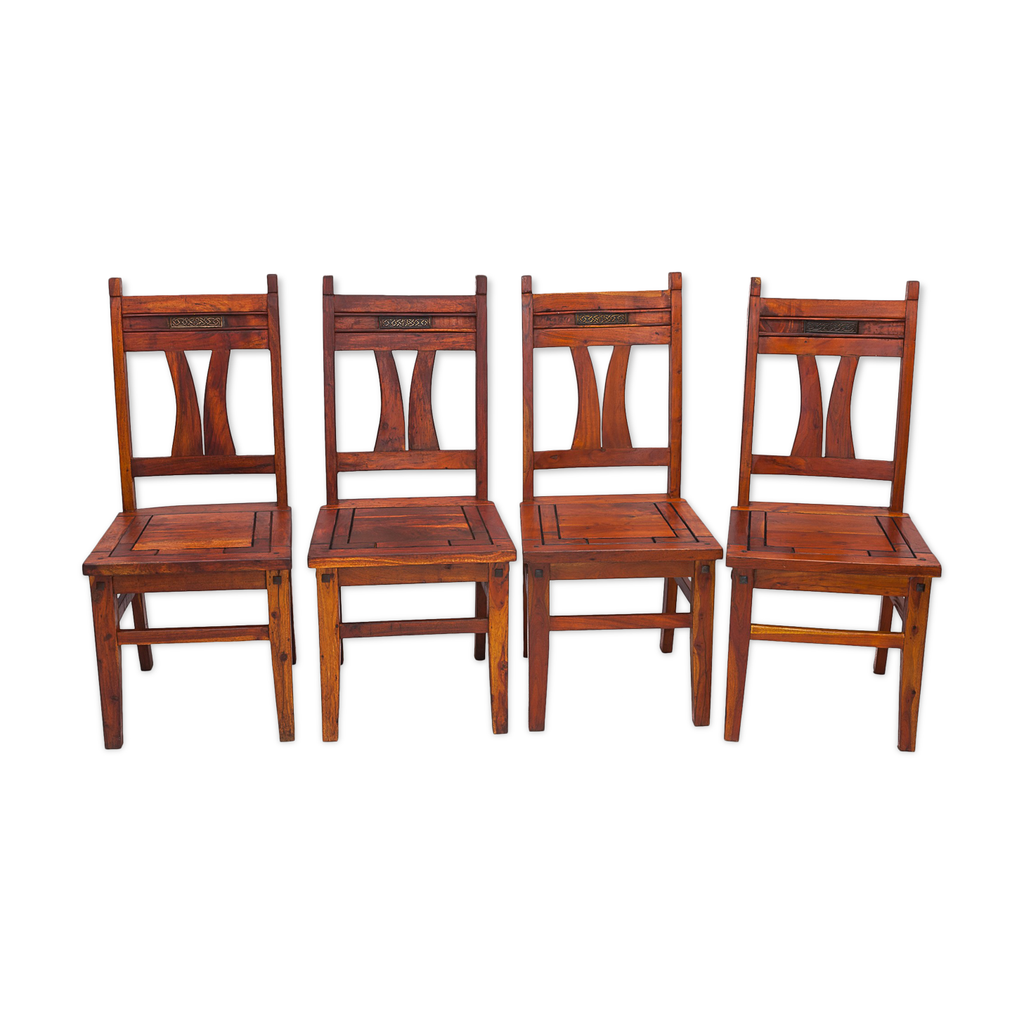 Set of 4 chairs in solid mahogany, vintage Art Nouveau, 1900